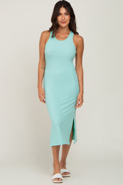 Mint Green Ribbed Side Slit Midi Dress