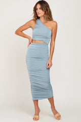 Jade One Shoulder Cutout Ruched Midi Dress