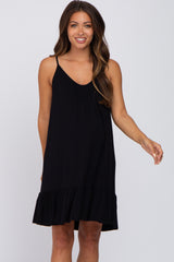 Black Ruffle Hem Maternity Swing Dress