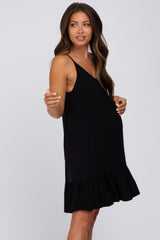 Black Ruffle Hem Maternity Swing Dress