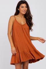 Rust Ruffle Hem Swing Dress