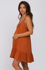 Rust Ruffle Hem Maternity Swing Dress