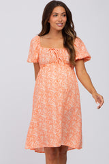 Coral Floral Tie Front Maternity Dress