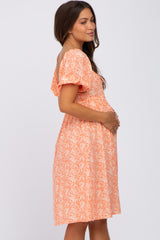 Coral Floral Tie Front Maternity Dress