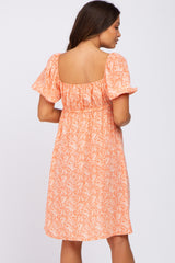 Coral Floral Tie Front Maternity Dress