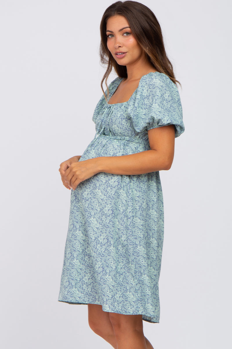 Blue Floral Tie Front Maternity Dress – PinkBlush