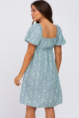 Blue Floral Tie Front Maternity Dress