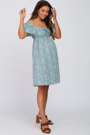 Blue Floral Tie Front Maternity Dress