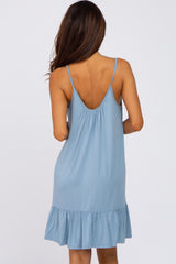 Light Blue Ruffle Hem Swing Dress