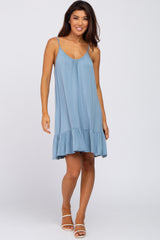 Light Blue Ruffle Hem Maternity Swing Dress