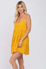 Mustard Floral Sleeveless Tiered Mini Dress