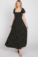 Black Floral Smocked Maxi Dress