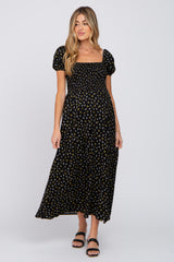 Black Floral Smocked Maternity Maxi Dress