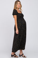 Black Floral Smocked Maternity Maxi Dress