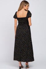 Black Floral Smocked Maternity Maxi Dress