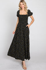 Black Floral Smocked Maternity Maxi Dress