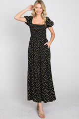 Black Floral Smocked Maxi Dress