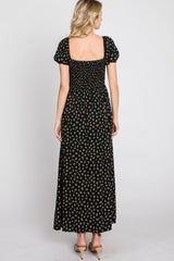 Black Floral Smocked Maxi Dress