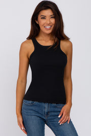 Black Ribbed Fitted Top