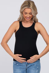 Black Ribbed Fitted Maternity Top