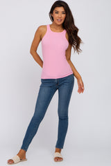 Pink Ribbed Fitted Top