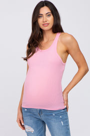 Pink Ribbed Fitted Maternity Top