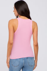 Pink Ribbed Fitted Maternity Top