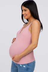 Mauve Ribbed V-Neck Maternity Tank Top