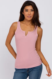 Mauve Ribbed V-Neck Tank Top