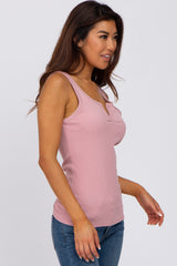 Mauve Ribbed V-Neck Tank Top