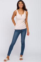 Light Pink Ribbed V-Neck Tank Top