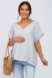 Light Grey Linen Maternity Blouse