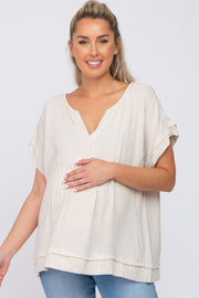 Beige Linen Maternity Blouse