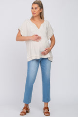 Beige Linen Maternity Blouse