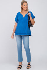 Blue Linen Maternity Blouse