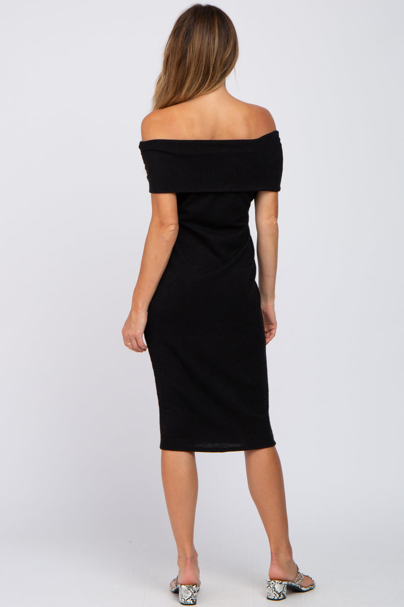 Black Folded Off Shoulder Waist Tie Midi Dress – PinkBlush