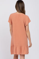 Salmon Button Accent Ruffle Hem Maternity Dress