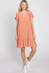 Salmon Button Accent Ruffle Hem Maternity Dress