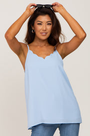 Light Blue Scallop Neckline Blouse