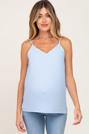 Light Blue Scallop Neckline Maternity Blouse