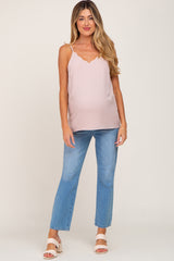 Light Pink Scallop Neckline Maternity Blouse