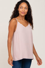 Light Pink Scallop Neckline Maternity Blouse