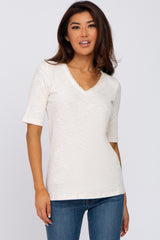 Beige Ribbed Lace Trim Maternity Top