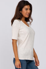 Beige Ribbed Lace Trim Top