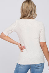 Beige Ribbed Lace Trim Maternity Top