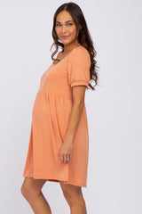 Orange Ribbed Short Sleeve Maternity Dress