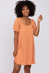 Orange Ribbed Short Sleeve Dress