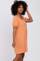 Orange Ribbed Short Sleeve Dress