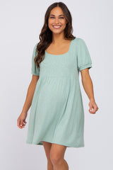 Mint Ribbed Short Sleeve Maternity Dress