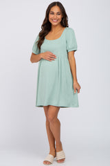 Mint Ribbed Short Sleeve Maternity Dress